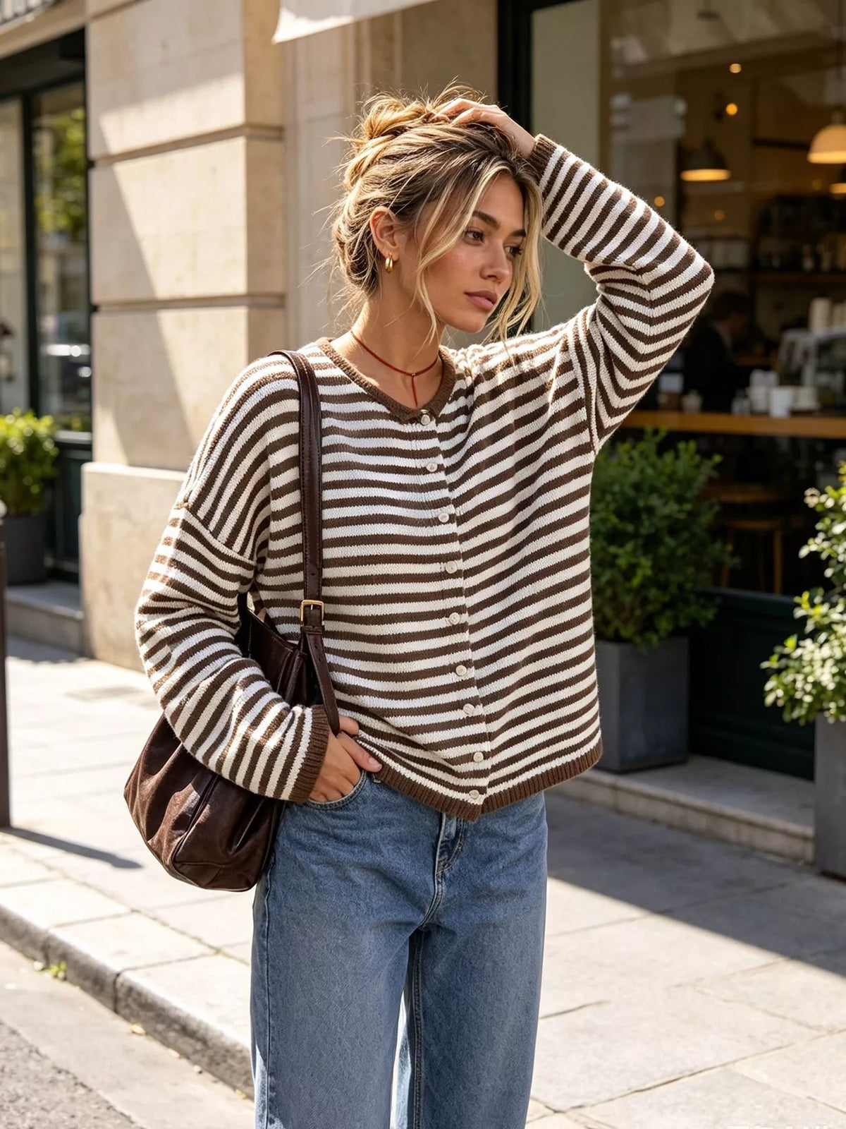 Women's Striped Button-Down Knit Cardigan – view 6