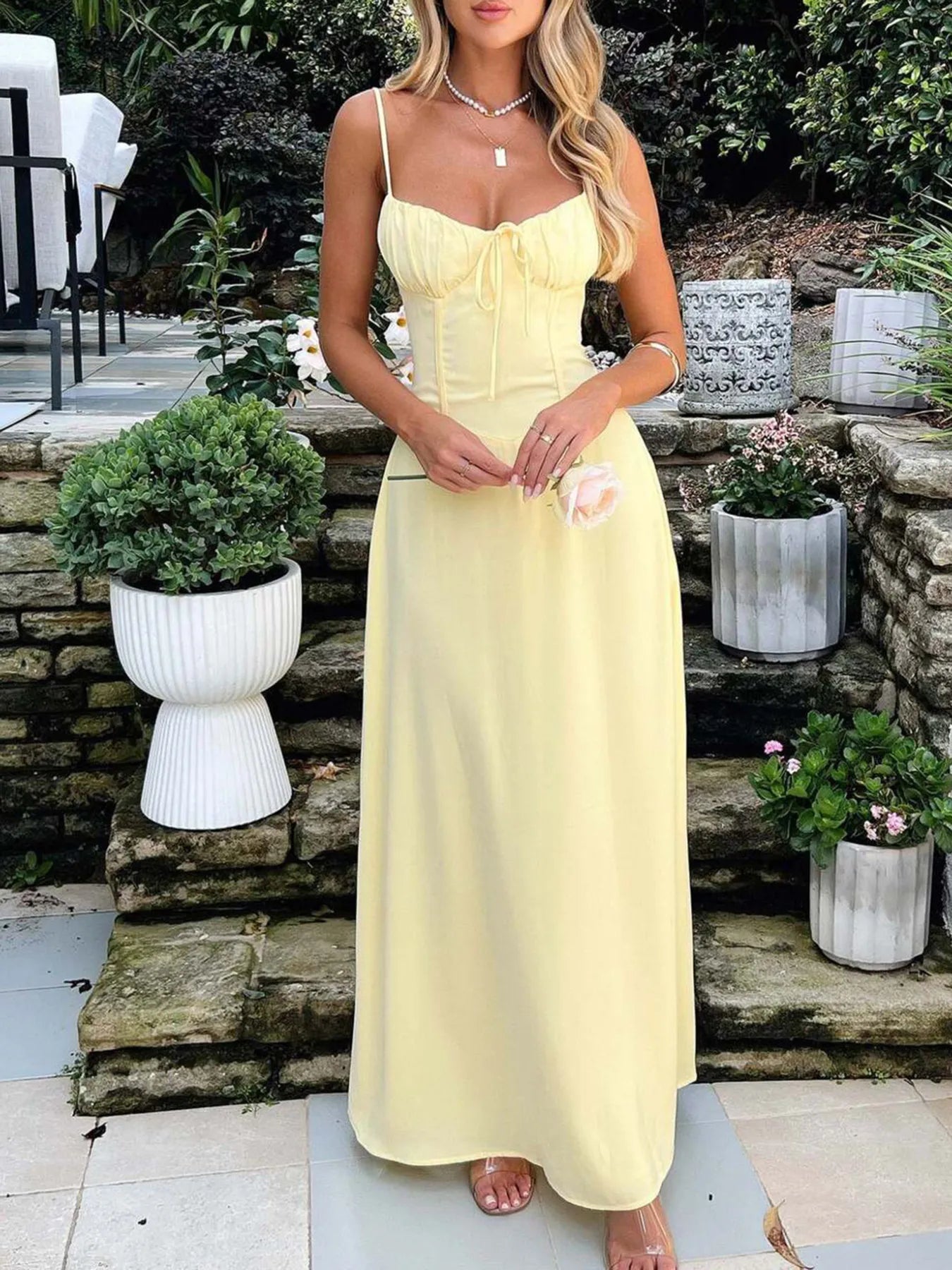 Lace-Up Solid Cami Dress  Shop One Place