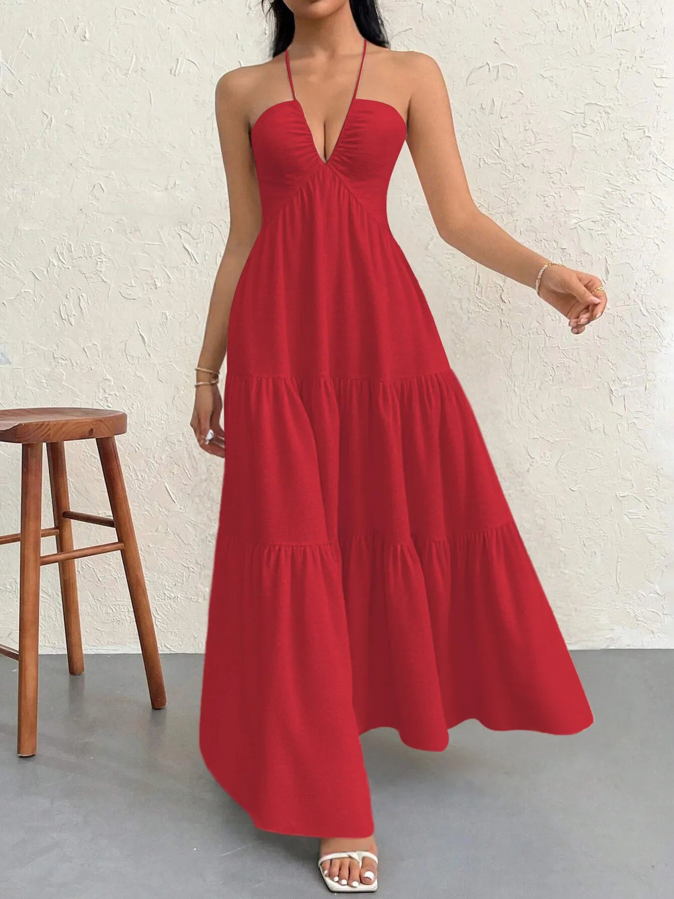 Halter Neck Tiered Maxi Dress  Shop One Place