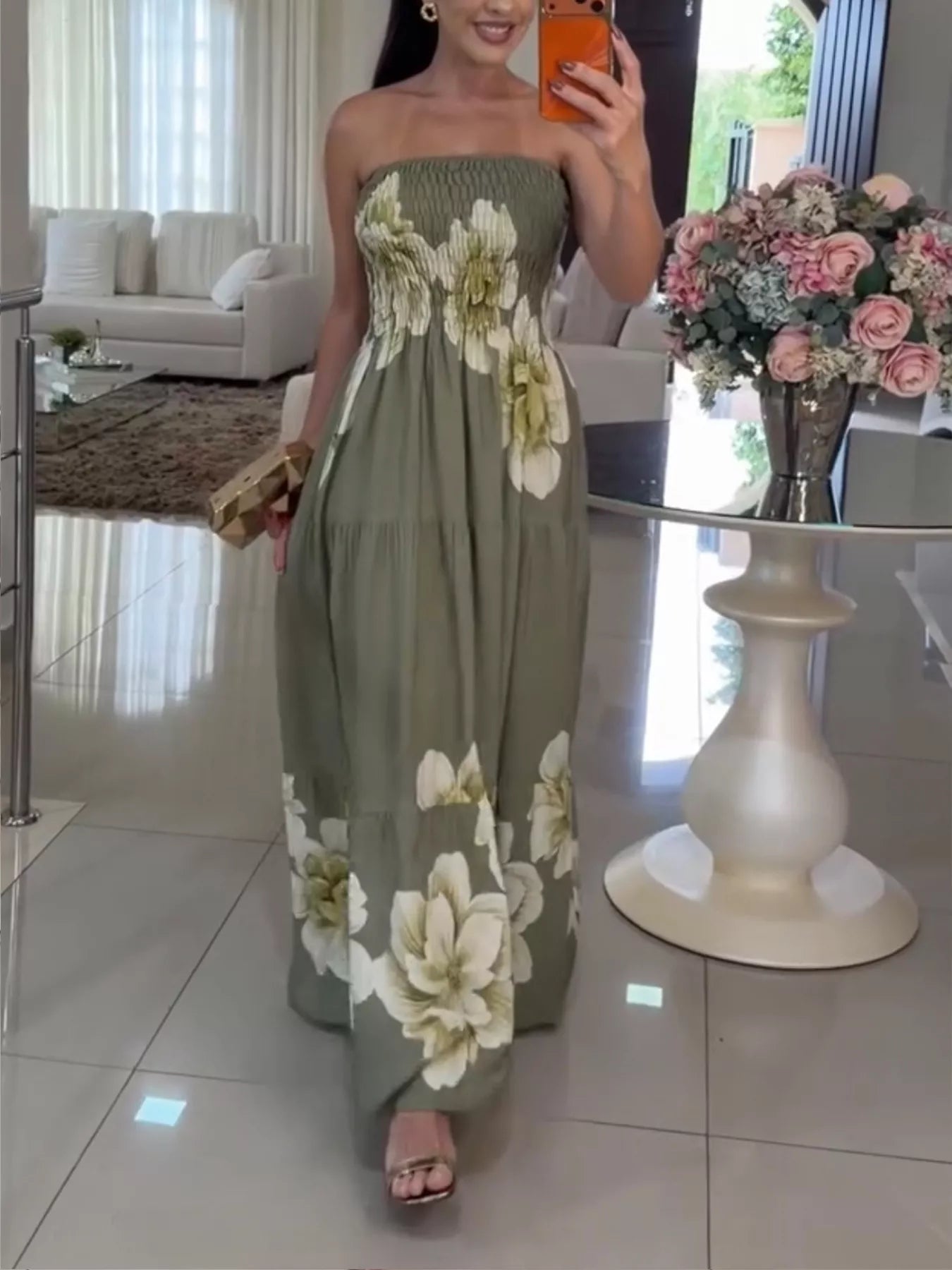 Floral Print Smocked Tube Maxi Dress  Shop One Place