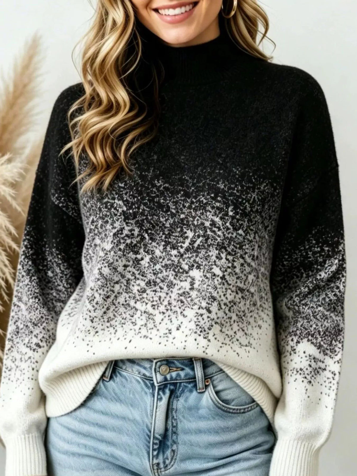 Gradient Turtleneck Long Sleeve Sweater in Black, Purple or Green