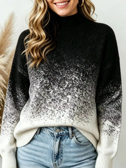 Gradient Turtleneck Long Sleeve Sweater in Black, Purple or Green
