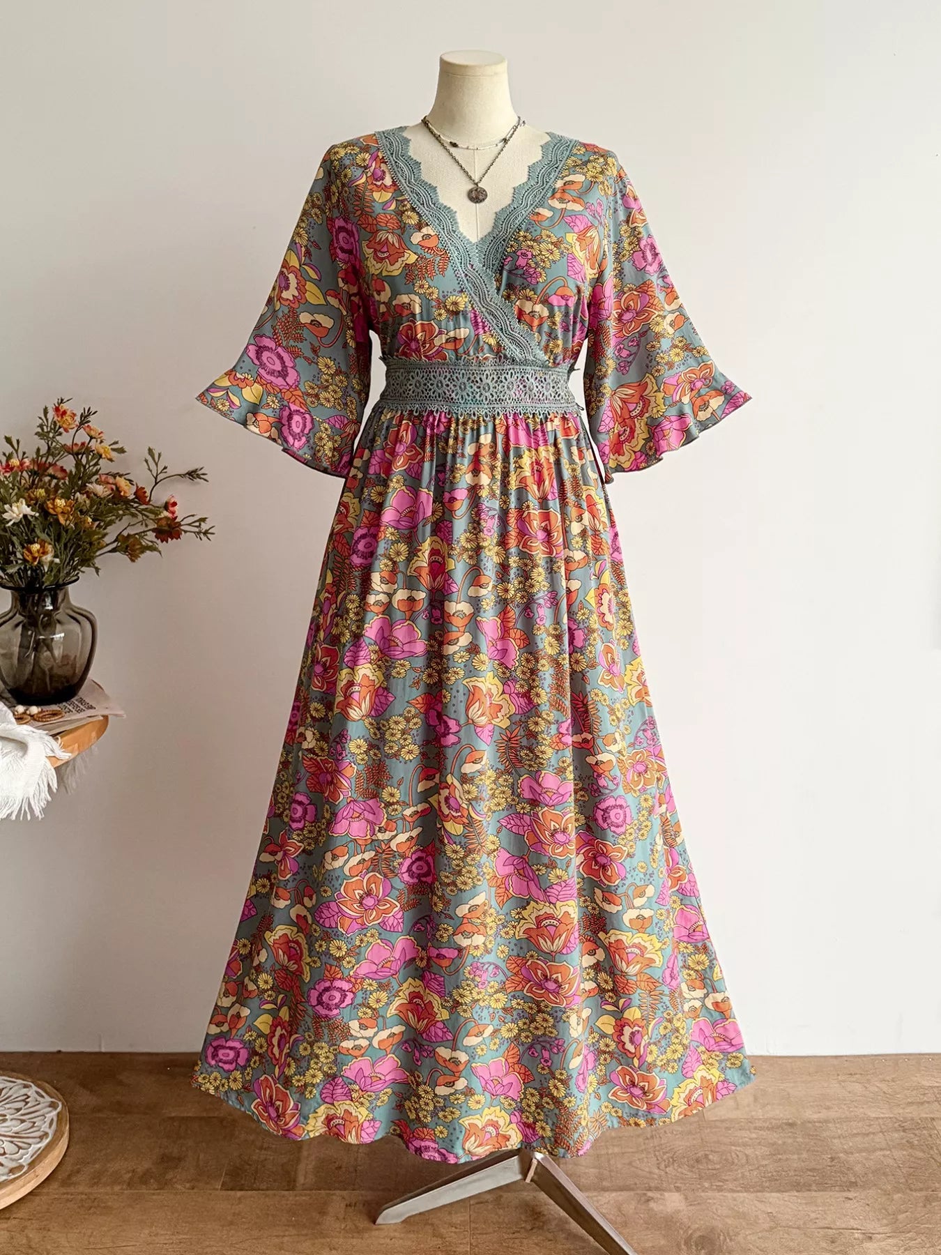 Plus Size Lace Detail Floral Surplice Dress  Shop One Place