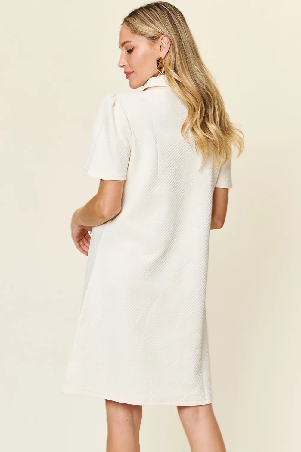Double Take Full Size Texture Collared Neck Short Sleeve Dress  Shop One Place
