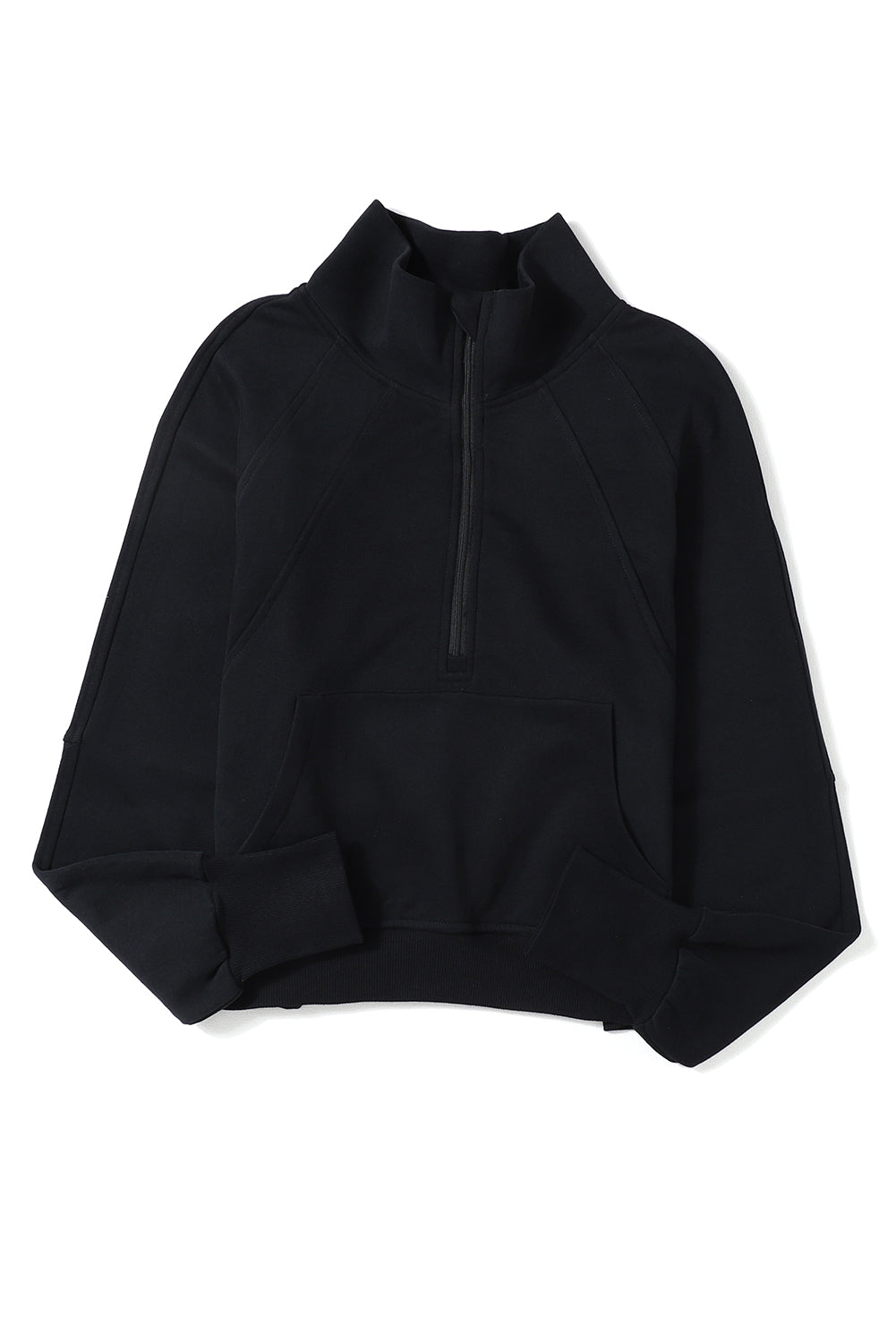 Zip Up Stand Collar Ribbed Thumbhole Sleeve Sweatshirt