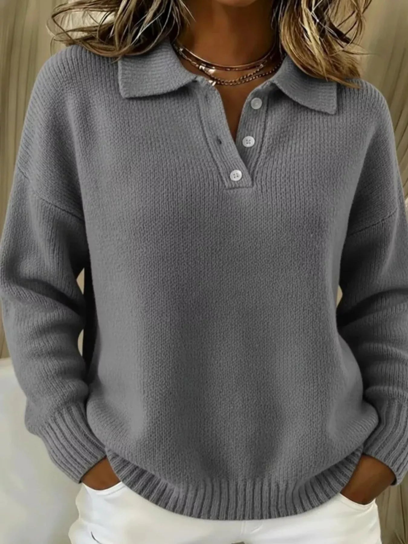 Full Size Button Detail Dropped Shoulder Sweater Plus Size  Shop One Place
