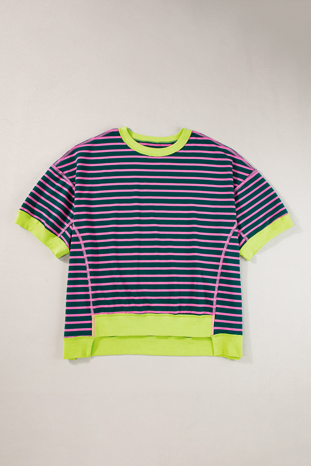 Stripe Colorblock Drop Sleeve Oversized T Shirt