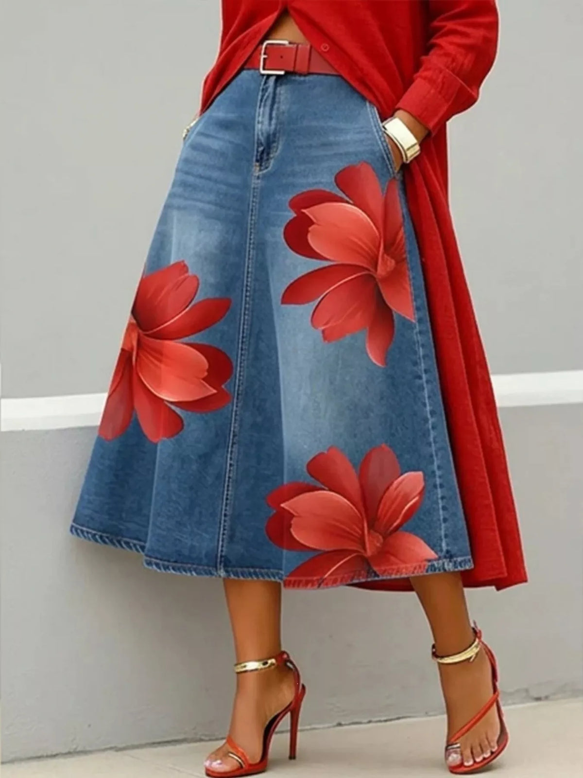 Women's Floral Print A-Line Midi Skirt – view 5