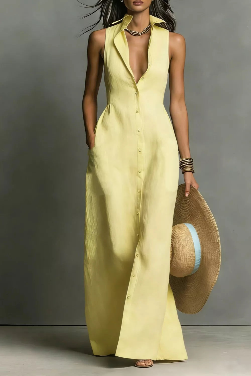 Sleeveless Button-Down Maxi Dress  Shop One Place