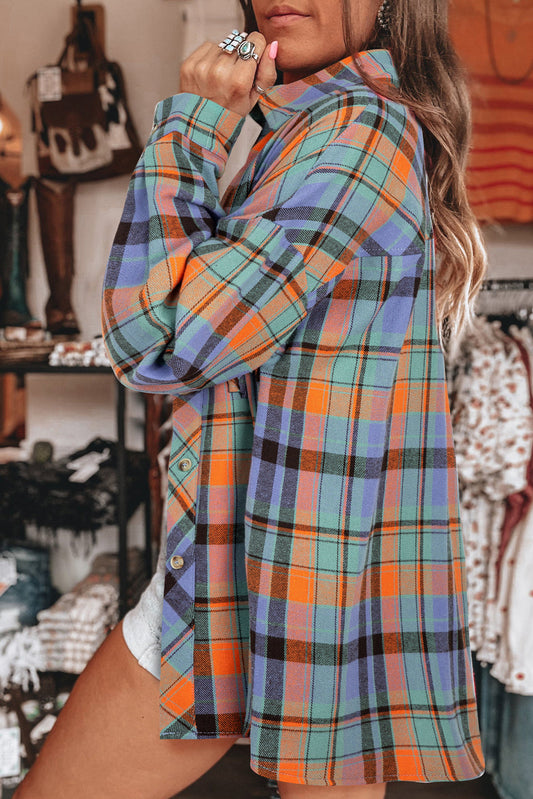 Orange Plaid Print Pocket Loose Shirt  Shop One Place