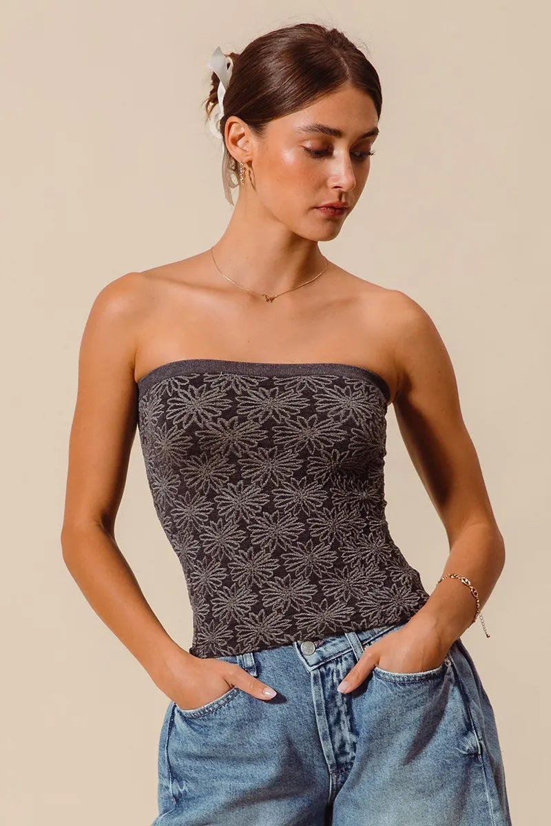 SO ME Jacquard Floral Two Tone Seamless Tube Top  Shop One Place