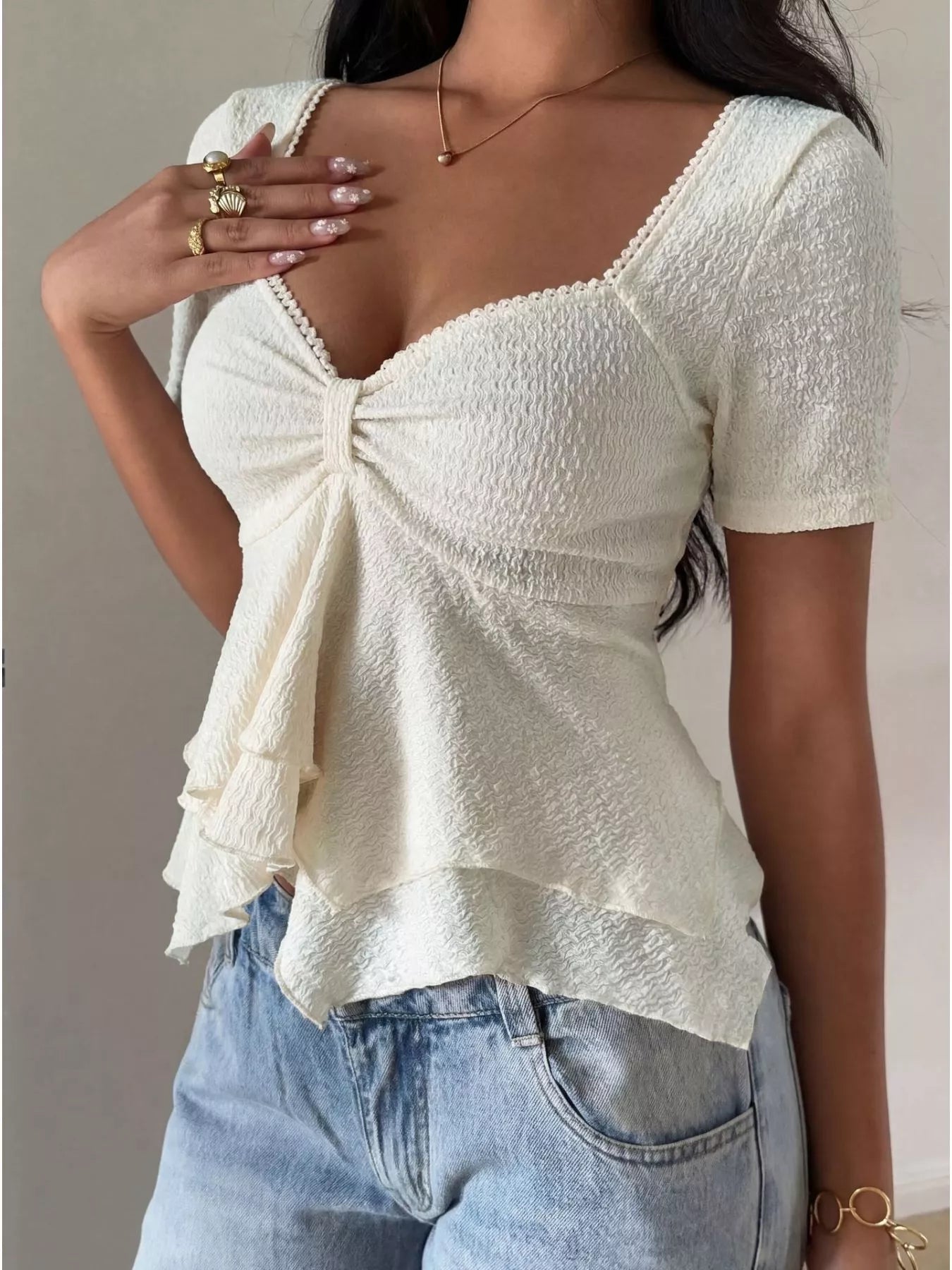 Sweetheart Neck Layered Ruffle Top  Shop One Place