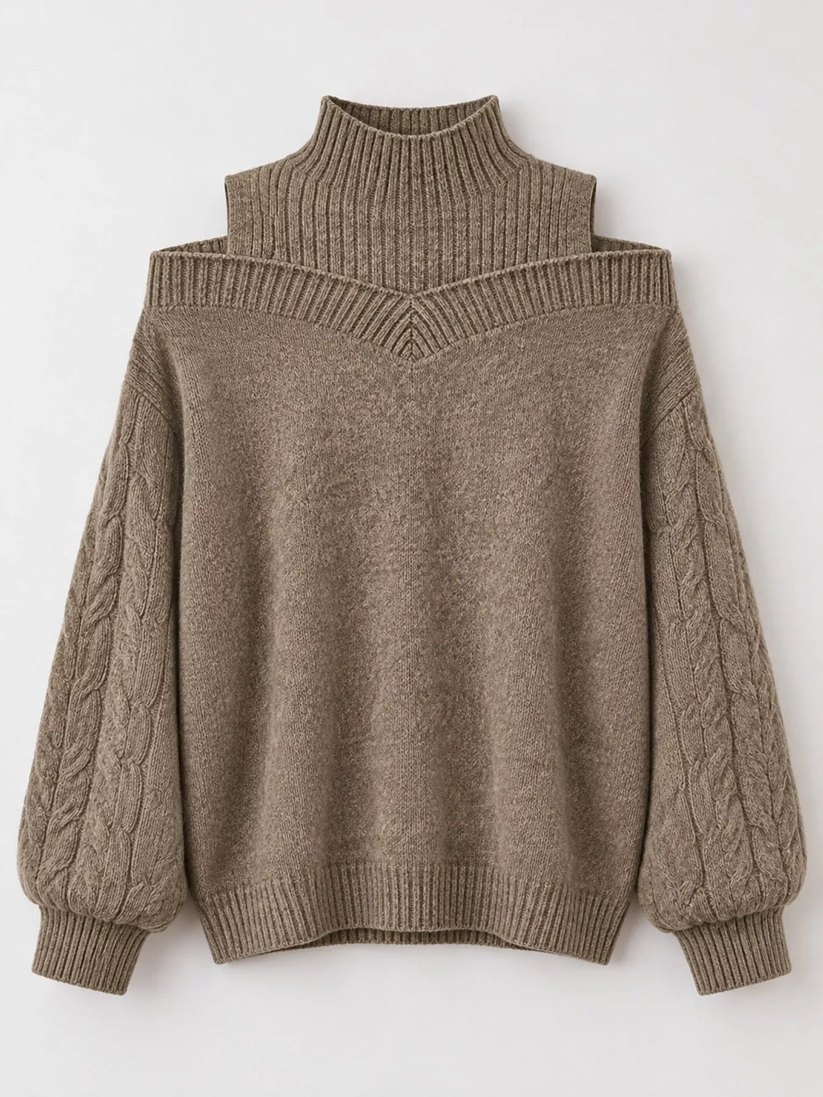Women's Cold Shoulder Mock Neck Cable Knit Sweater – view 8