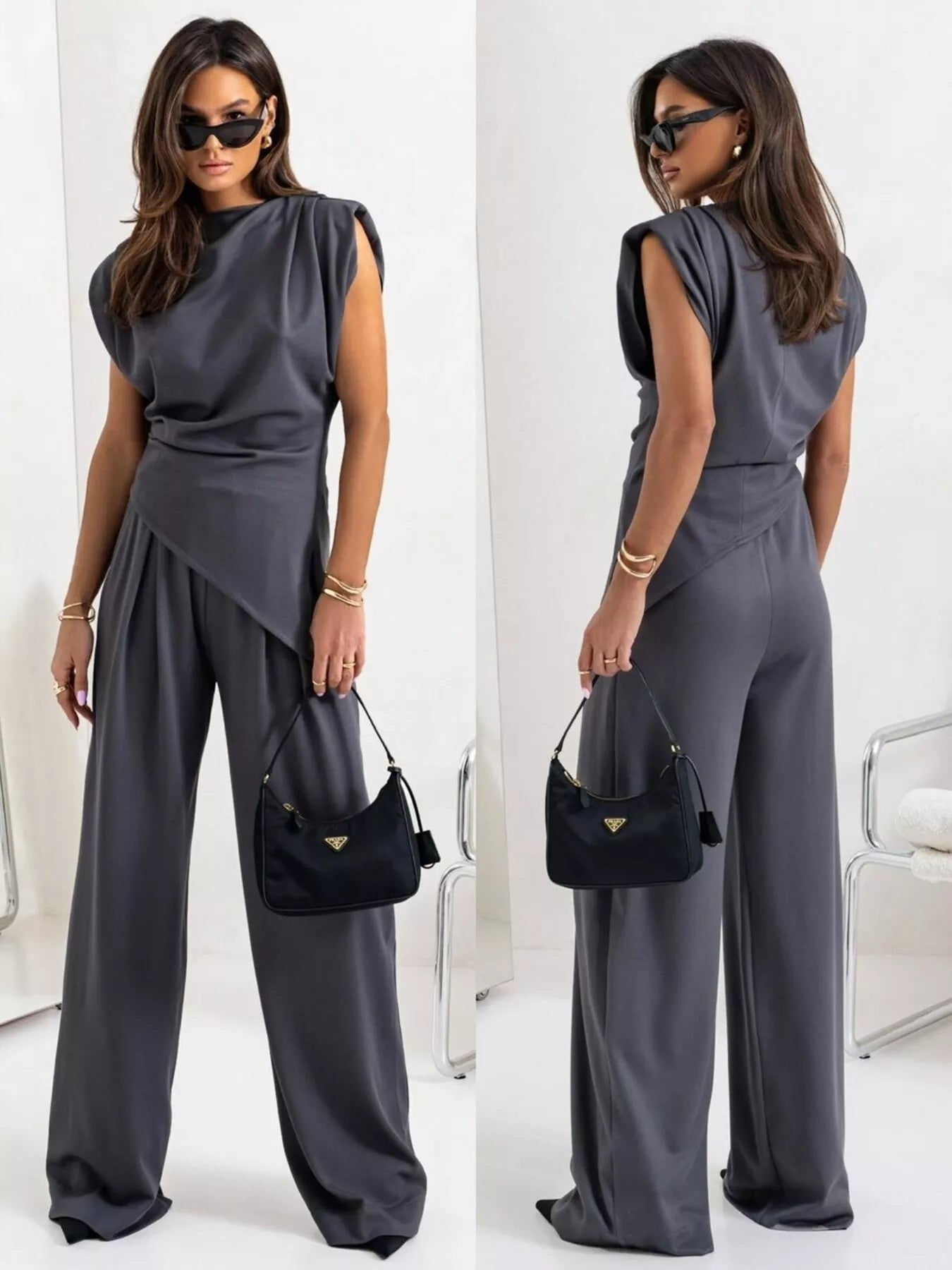 Satin Cowl Neck Top and Pants Set  Shop One Place