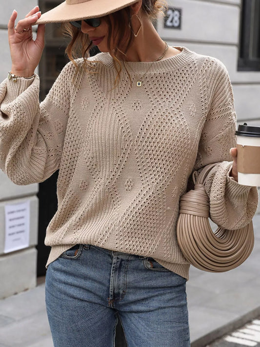 Openwork Dropped Shoulder Sweater  Shop One Place