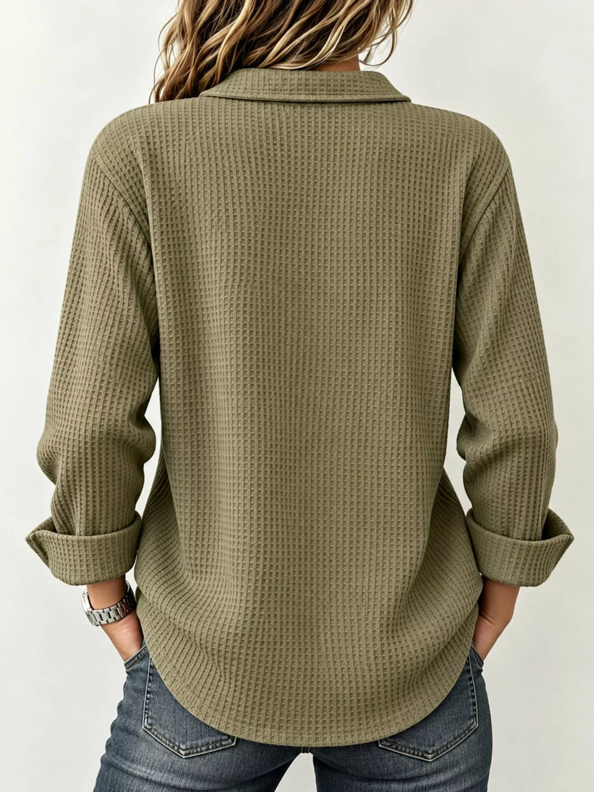 Women's Waffle Knit Long Sleeve Polo Top – view 8
