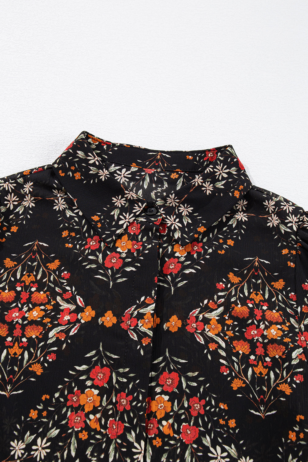 Strawberry Pink Floral Print Collared Button Up Puff Sleeve Shirt  Shop One Place