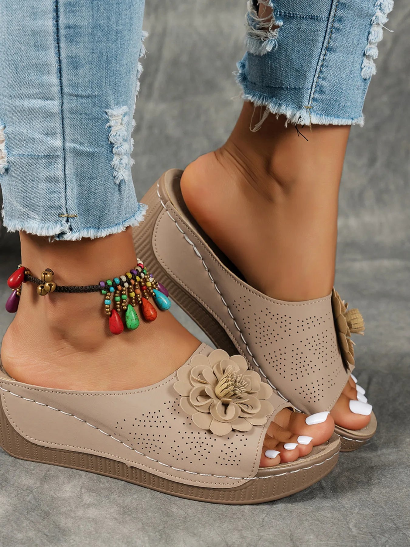 Flower Peep Toe Wedge Sandals  Shop One Place