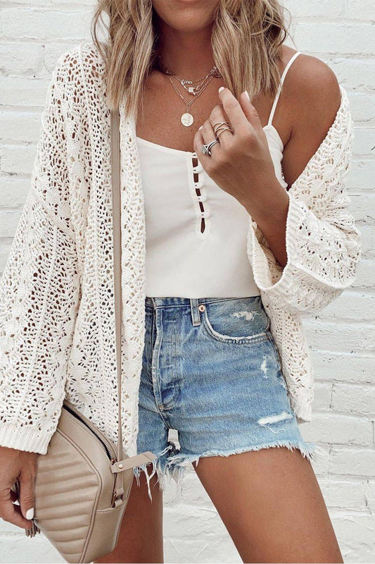Openwork Open Front Dropped Shoulder Cardigan  Shop One Place