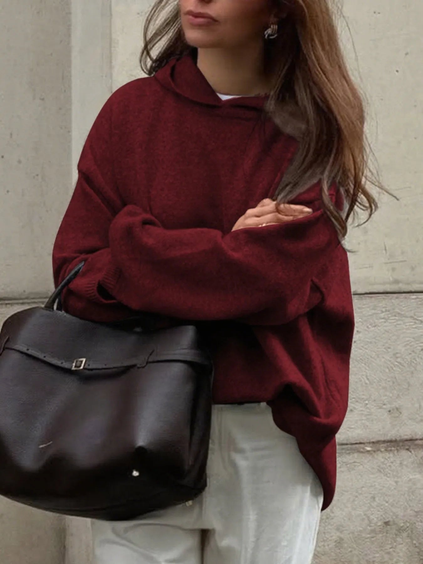 Oversized Long Sleeve Hooded Sweater  Shop One Place