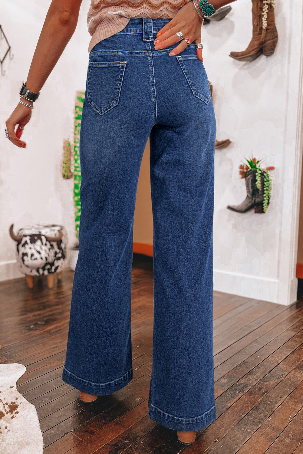 Sail Blue Wide Leg Pocketed High Waist Jeans  Shop One Place