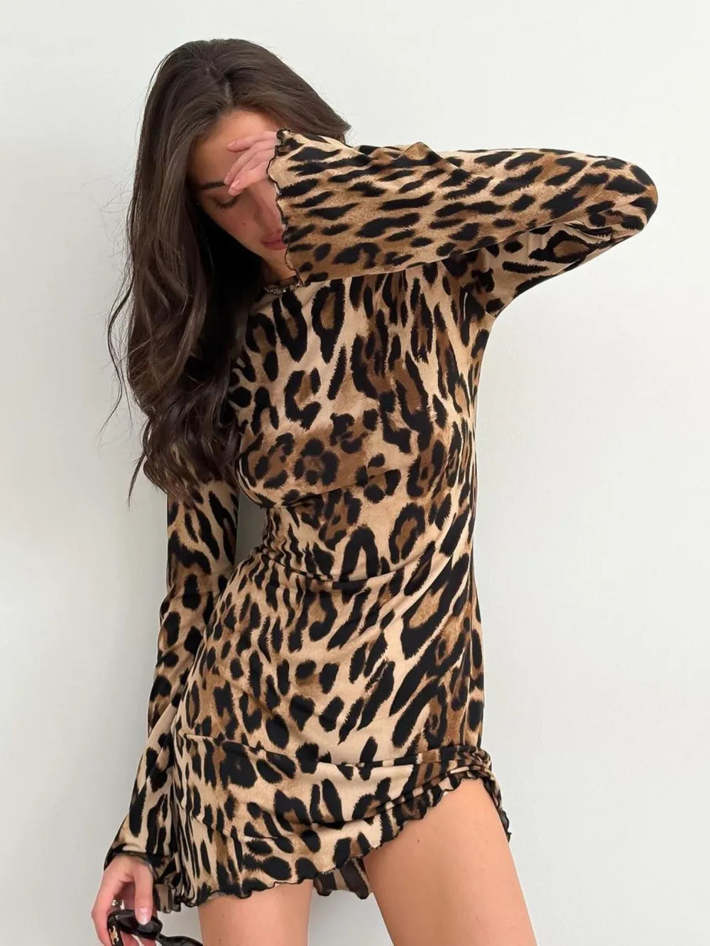 Leopard Backless Long Sleeve Mini Dress  Shop One Place