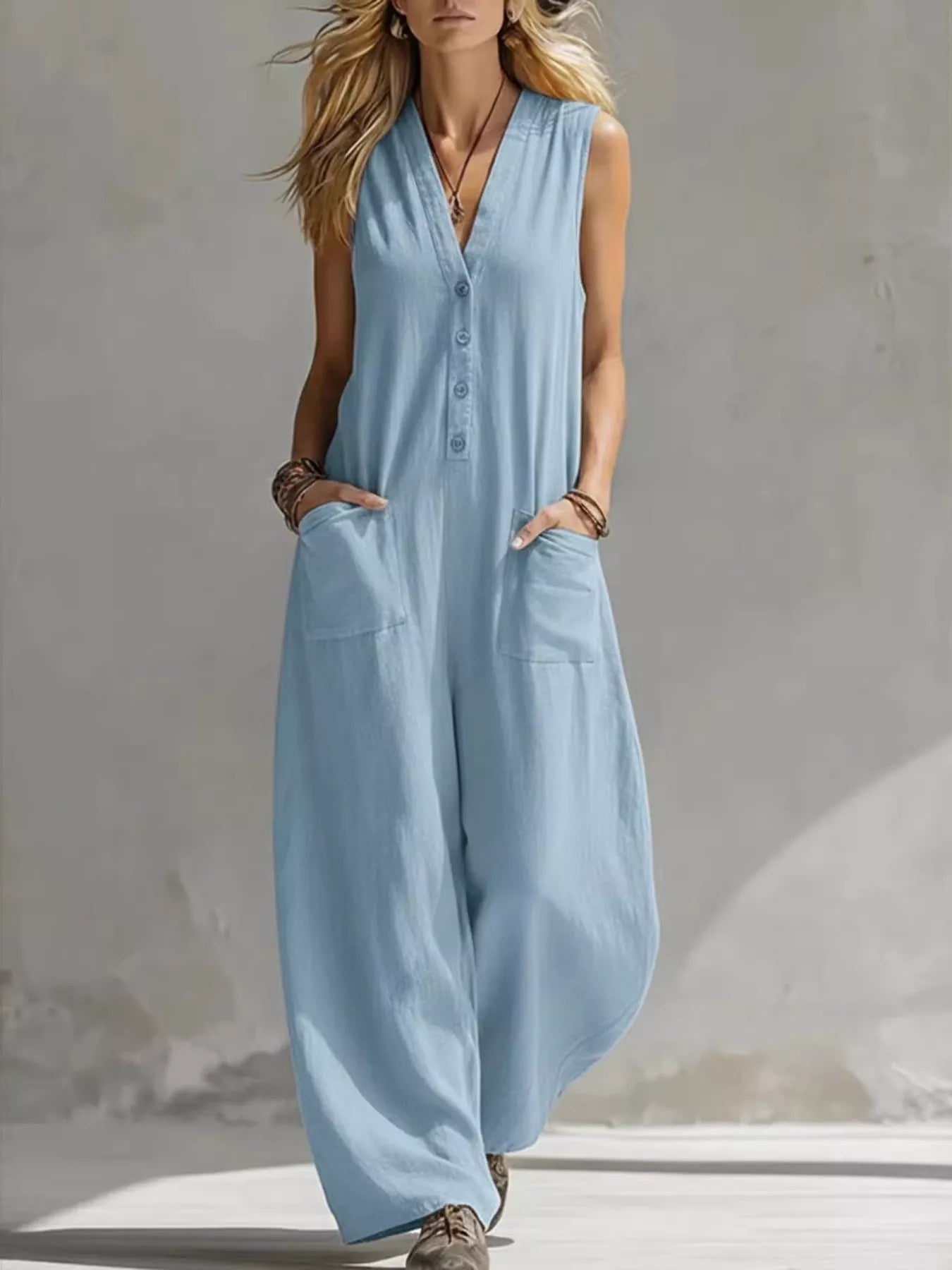 Full Size V-Neck Sleeveless Wide-Leg Jumpsuit Plus Size  Shop One Place