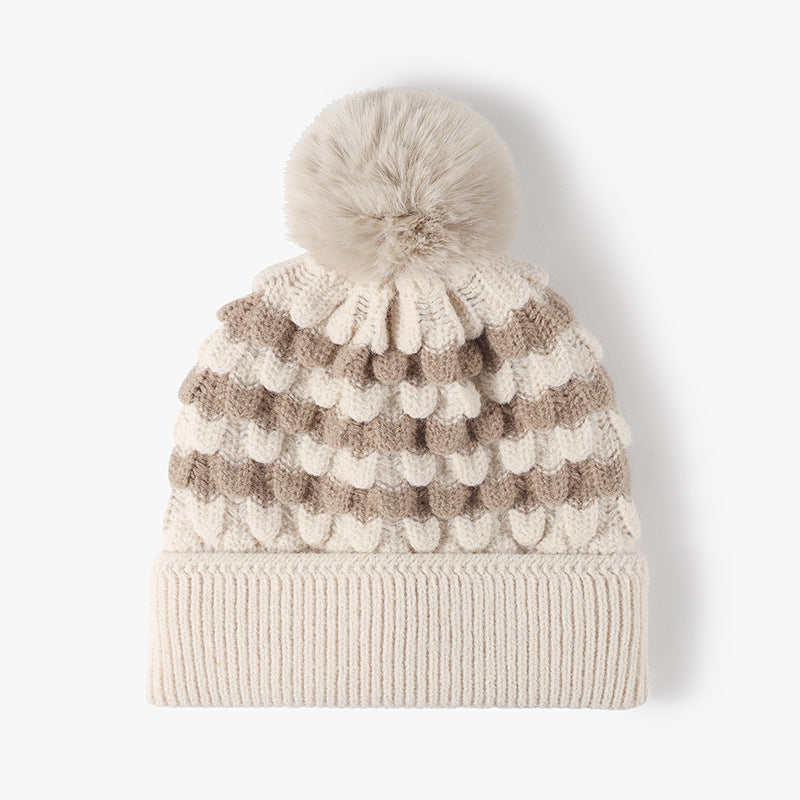 Striped Contrast Knit Hat with Pom-pom  Shop One Place