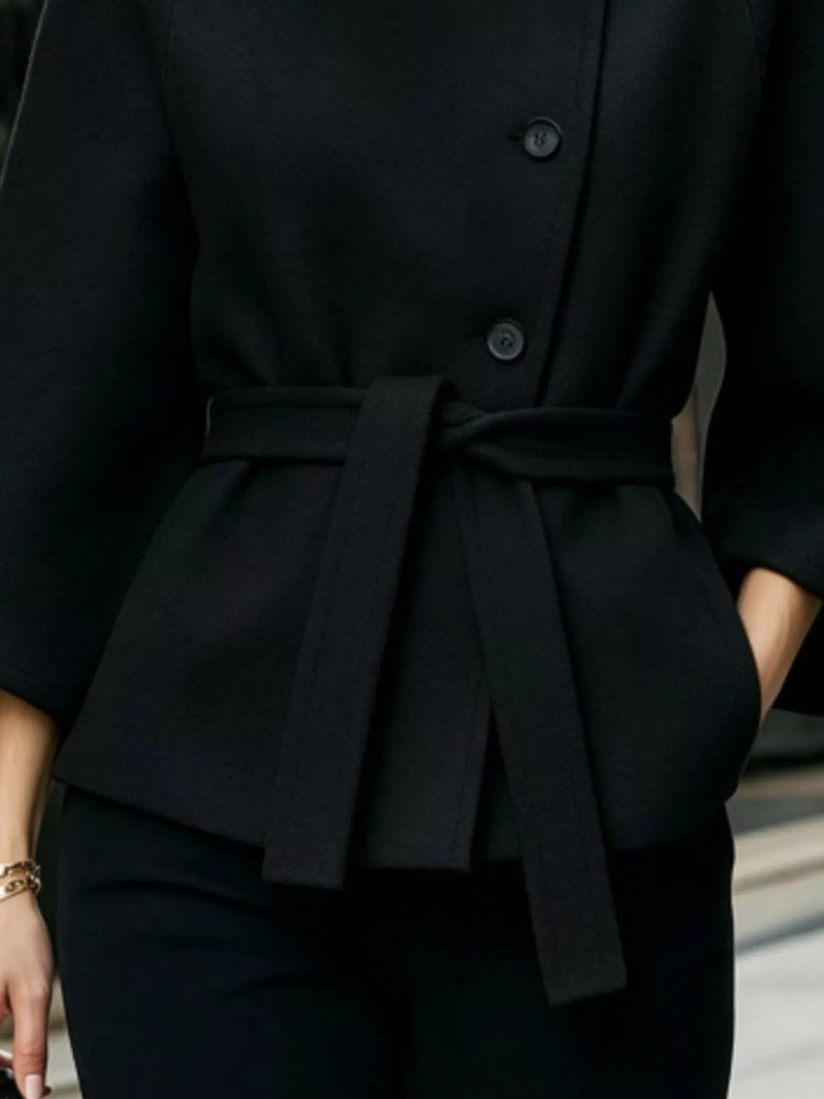 Button Down Cape Coat with Belted Waist  Shop One Place