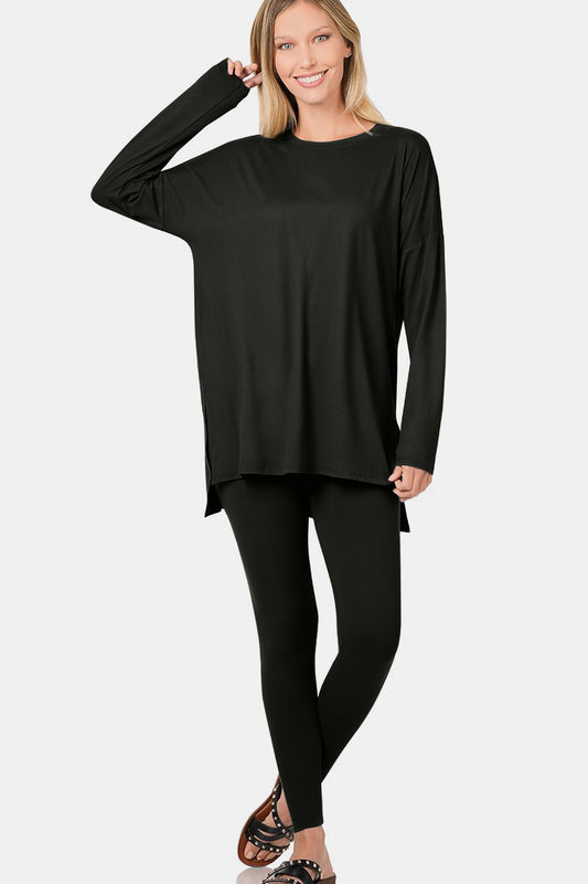 Zenana Full Size Brushed Microfiber Top and Leggings Lounge Set Black