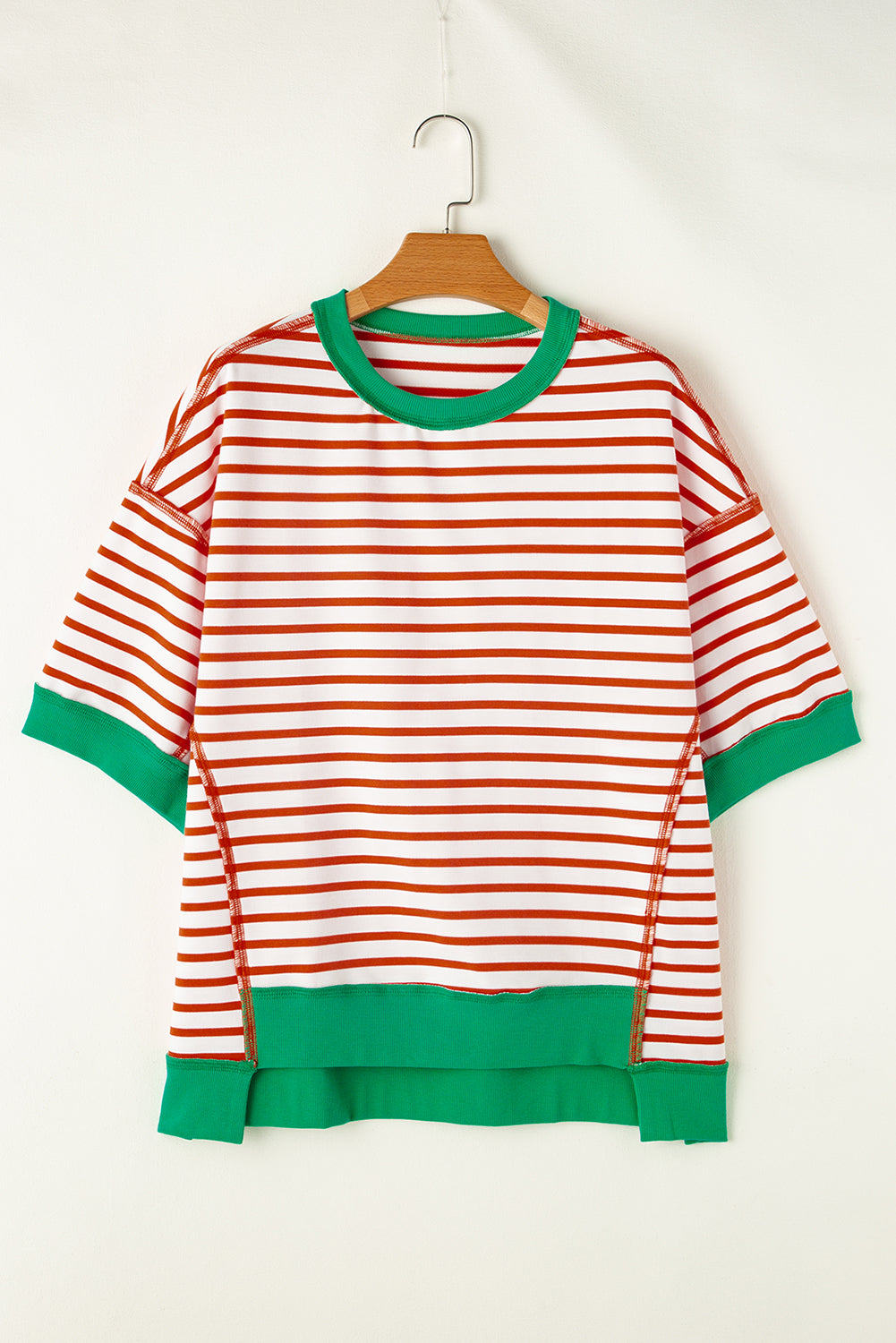 Stripe Colorblock Drop Sleeve Oversized T Shirt