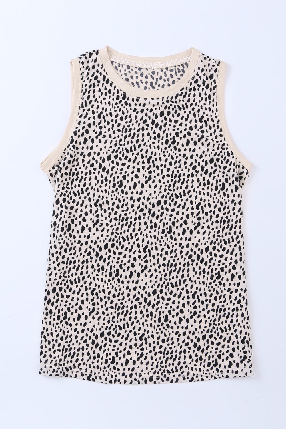 Red Leopard Trimmed Casual Round Neck Tank Top