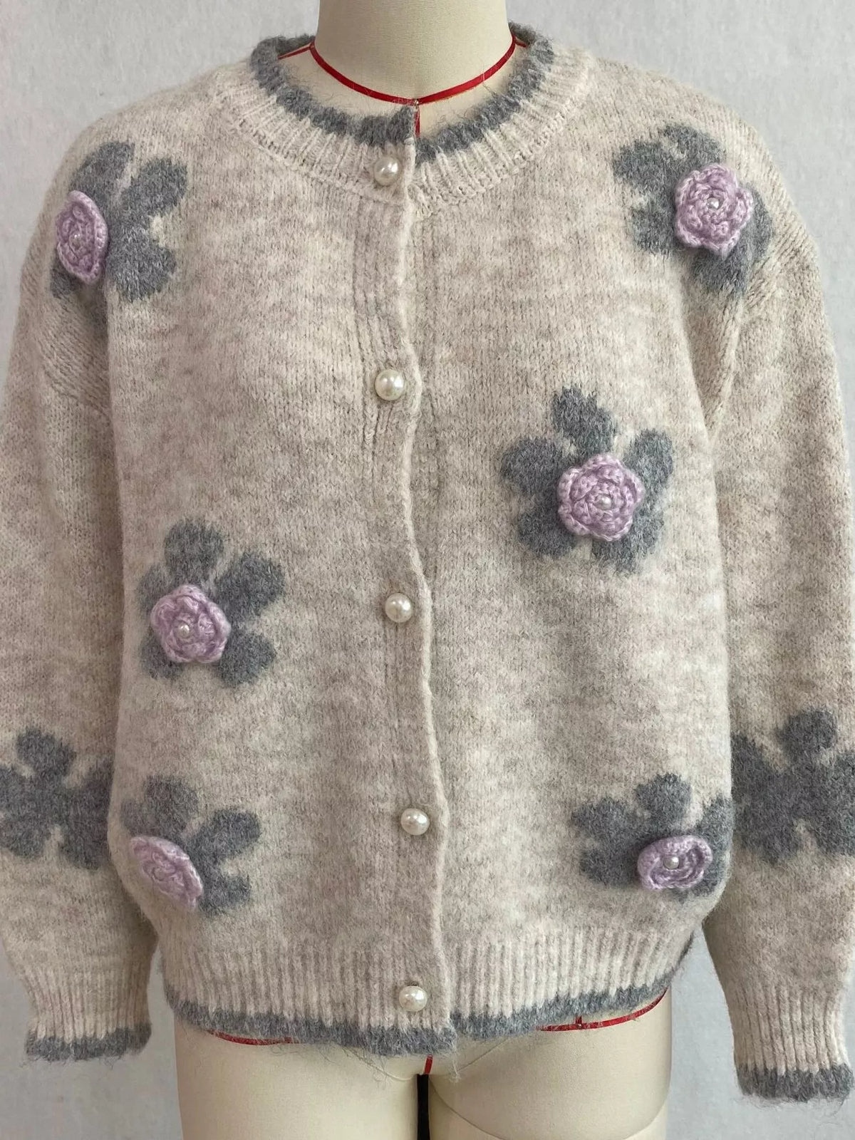 Floral Applique Button-Down Knit Cardigan  Shop One Place