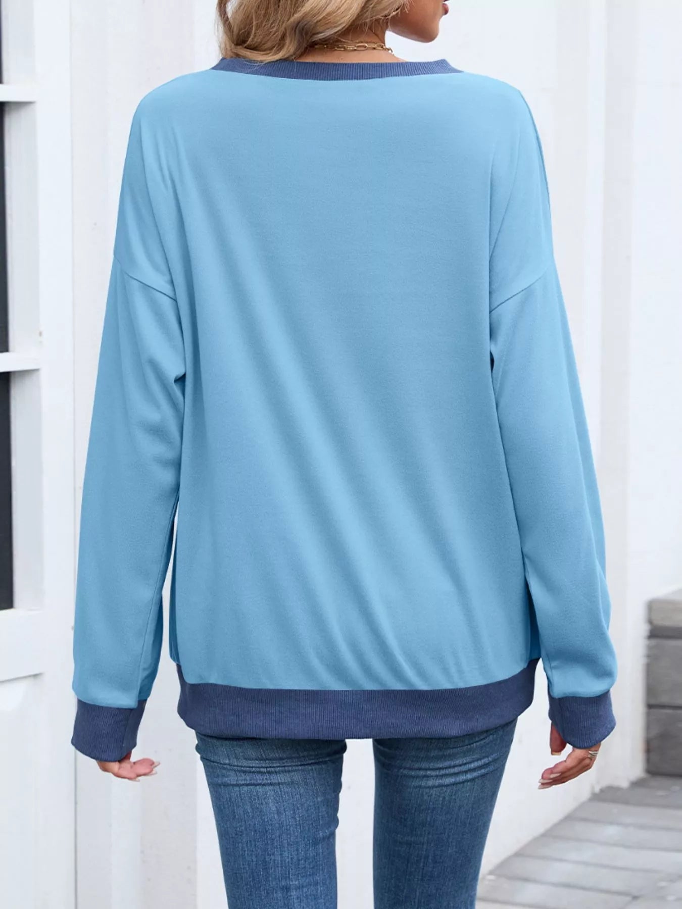 Contrast Trim Long Sleeve Sweatshirt  Shop One Place