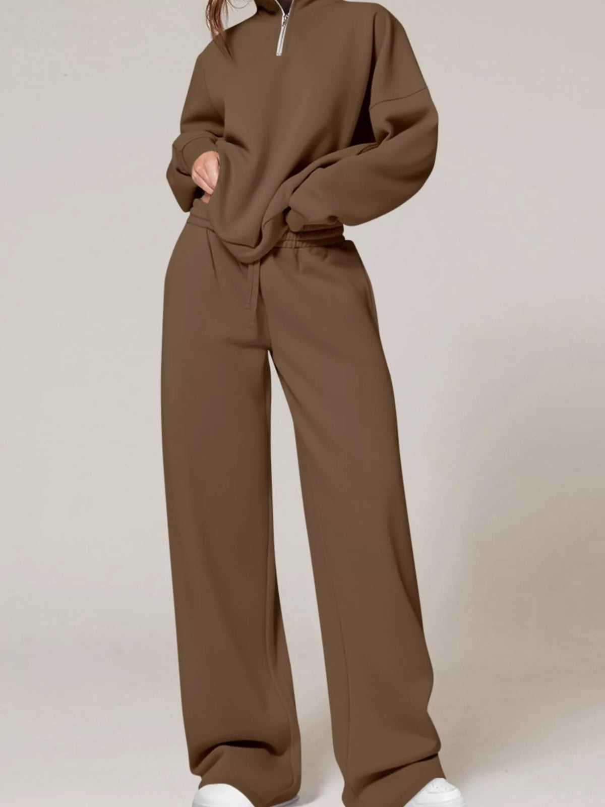 Half-Zip Sweatshirt and Wide-Leg Sweatpants Set  Shop One Place