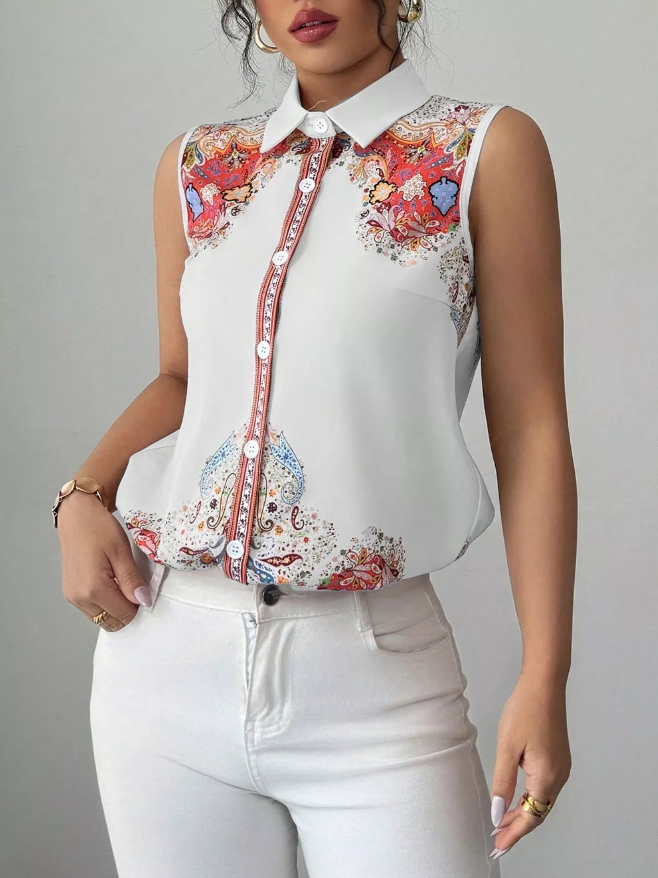 Button Up Sleeveless Shirt  Shop One Place