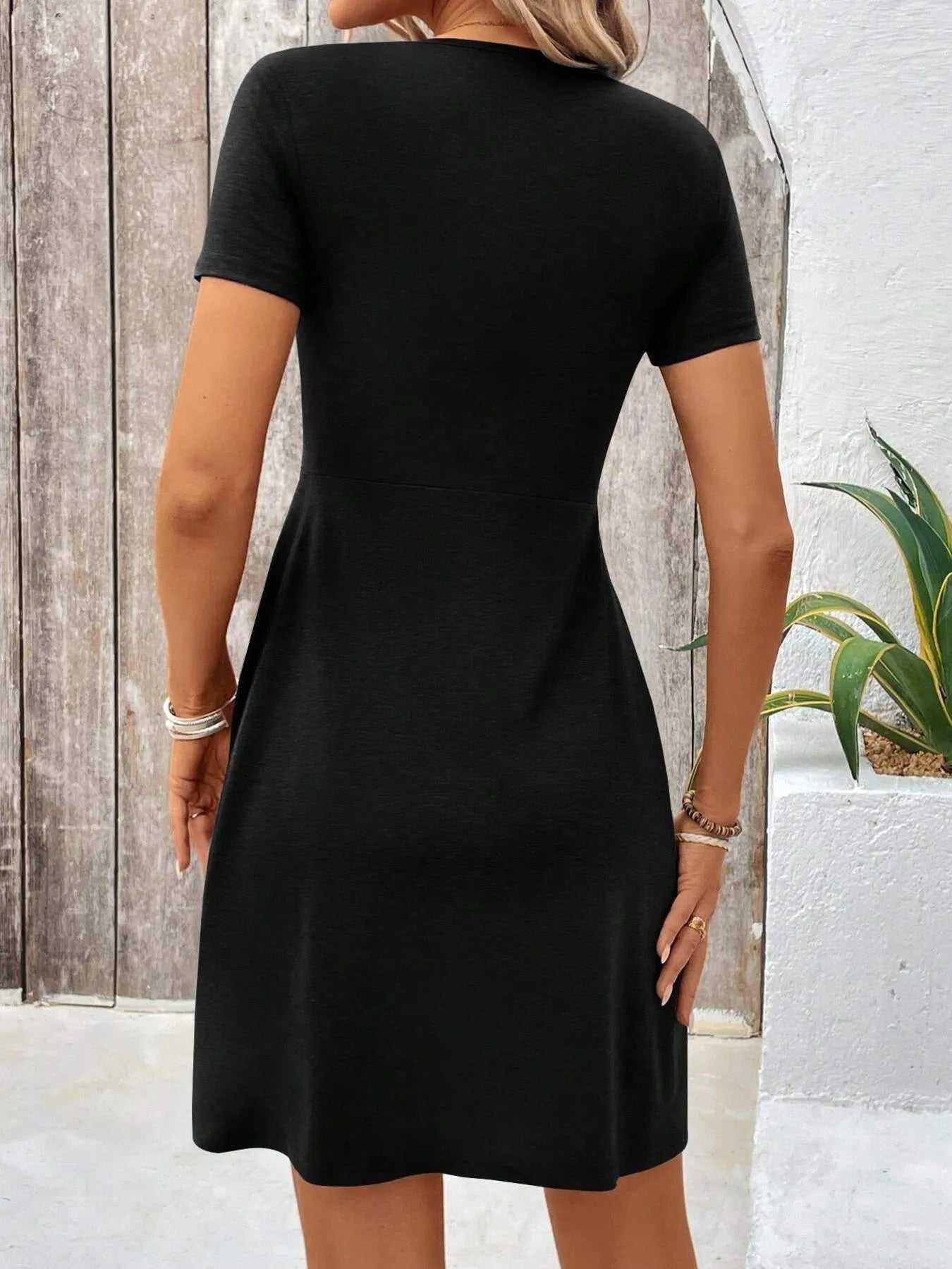 Twist Front V-Neck Short Sleeve Casual Dress  Shop One Place