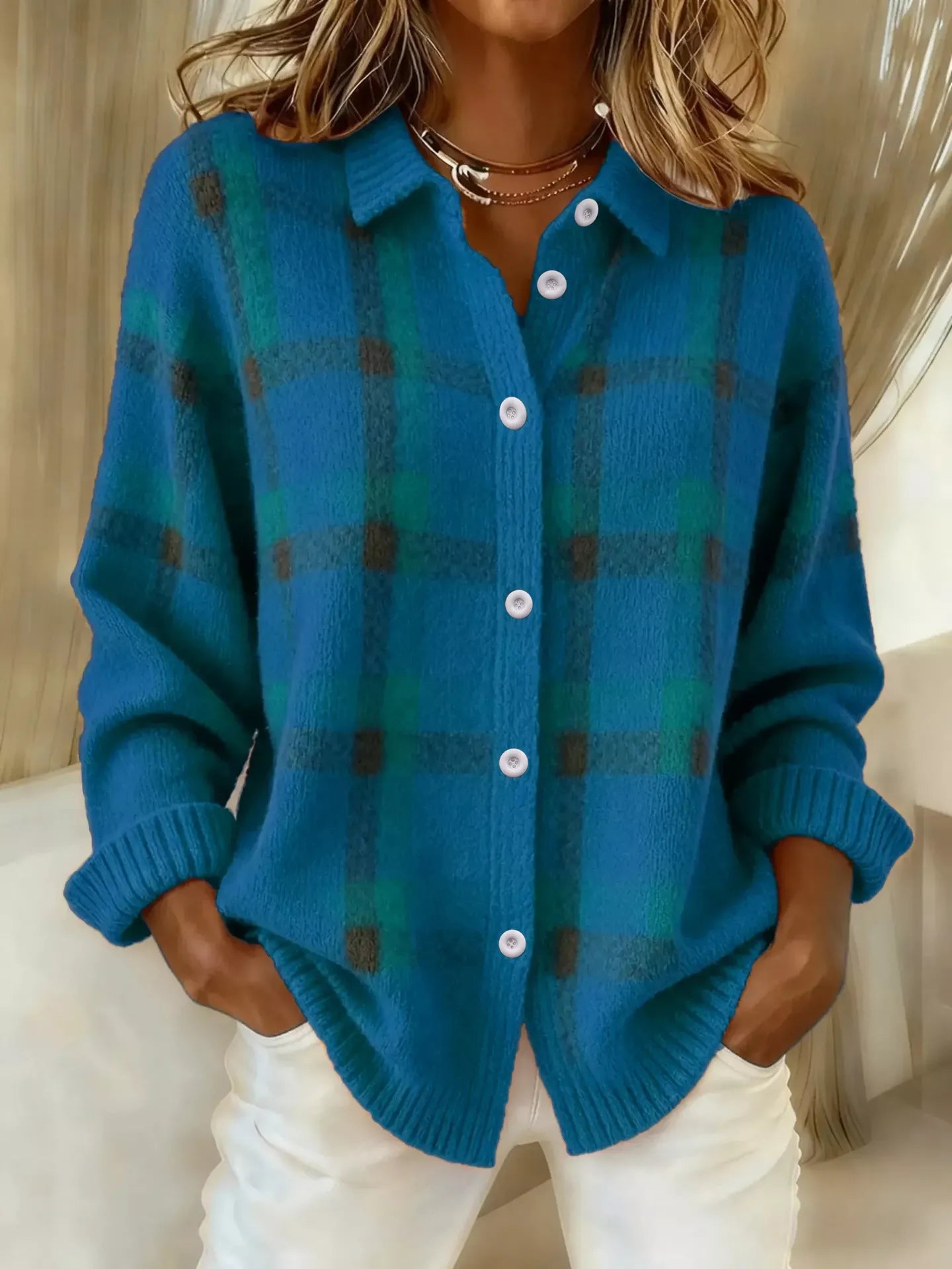 Plaid Button-Up Cardigan  Shop One Place
