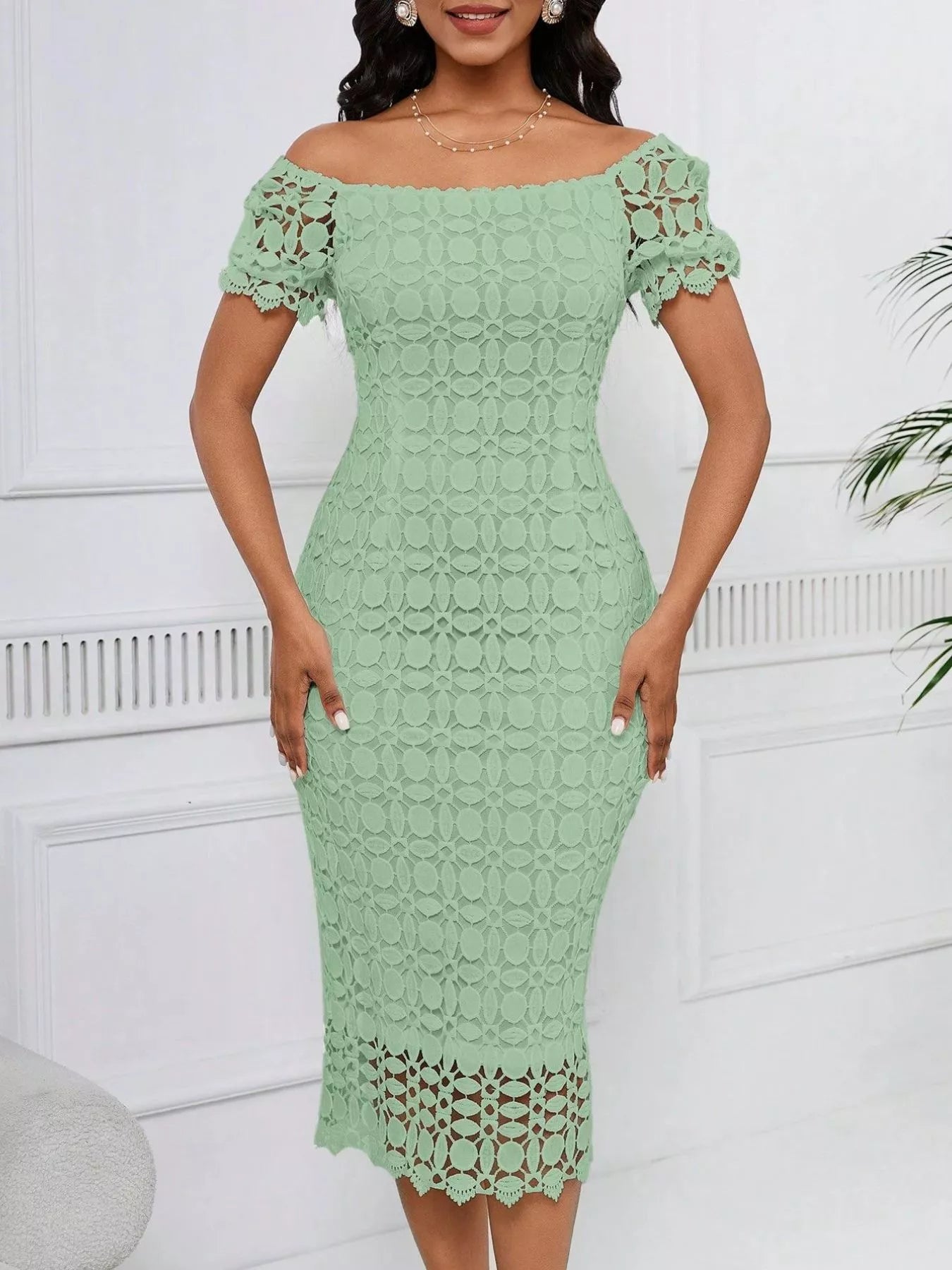 Lace Short Sleeve Midi Dress  Shop One Place
