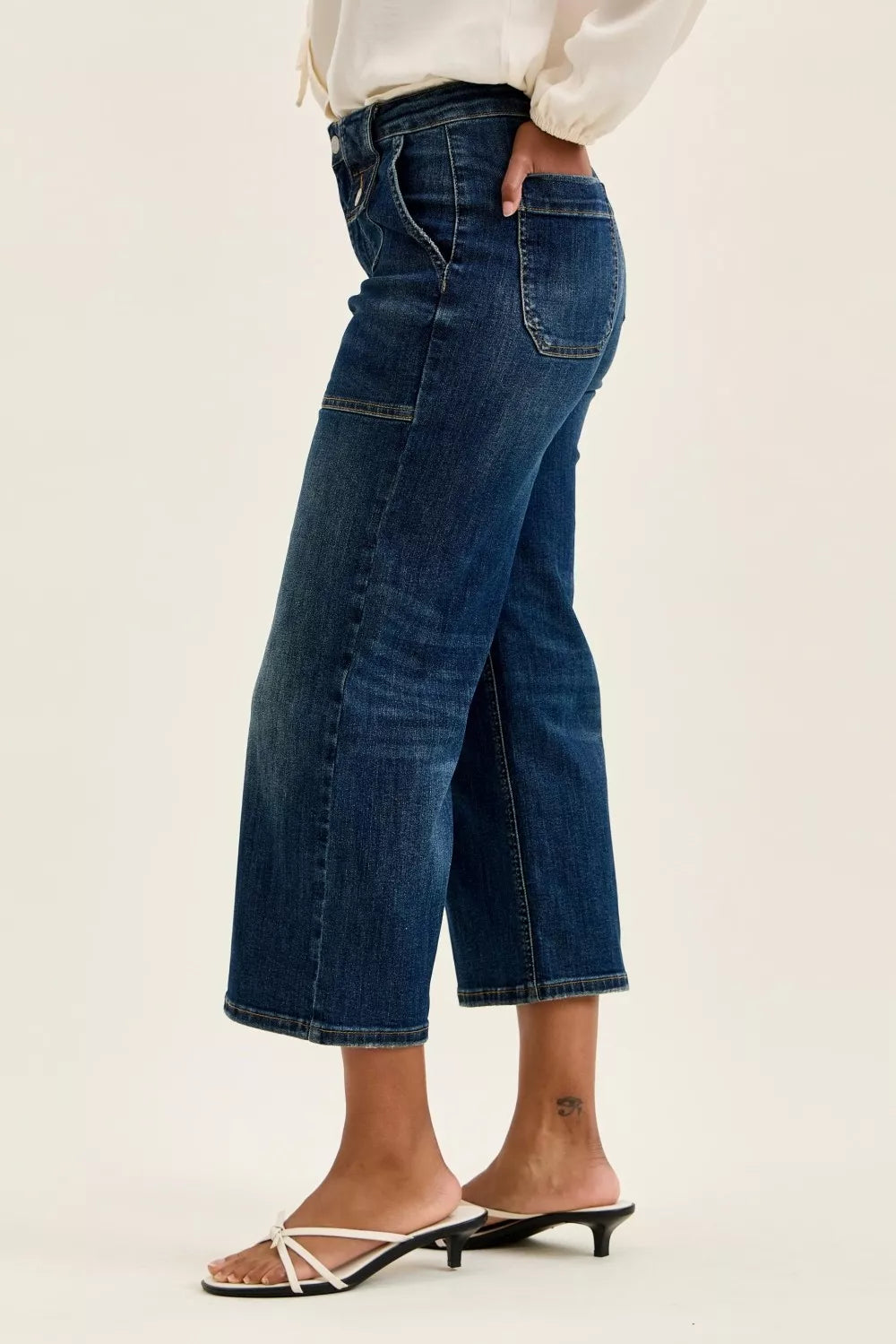 Judy Blue High Waist Wide Crop Utility Jeans with Patch Pocket  Shop One Place
