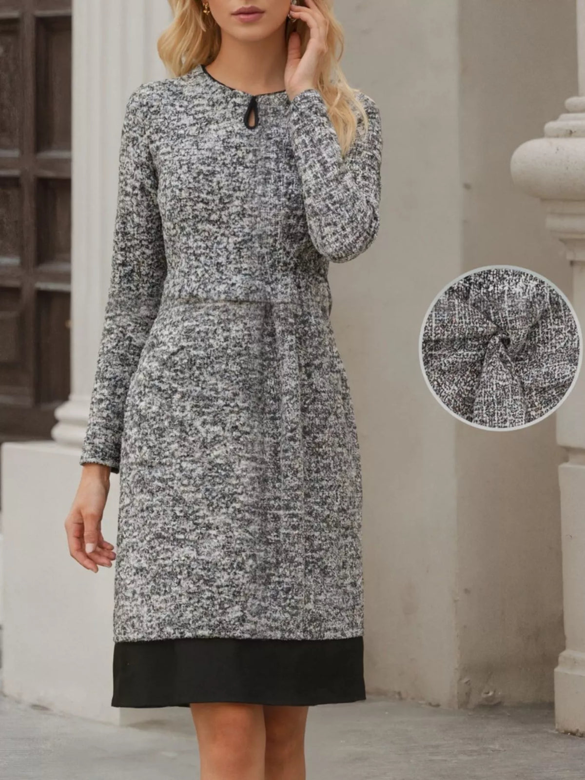 Elegant Long Sleeve Belted Shift Dress with Ruffled Hem  Shop One Place