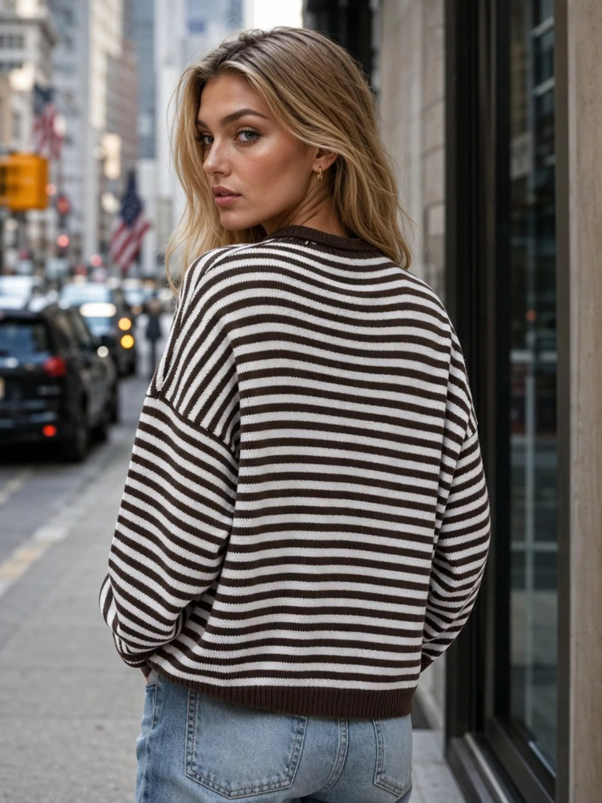 Women's Striped Button-Down Knit Cardigan – view 9