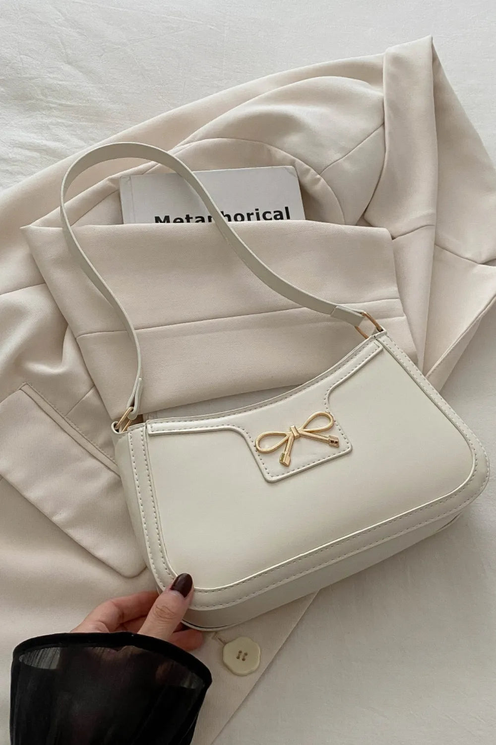 Bow Trim PU Leather Shoulder Bag  Shop One Place