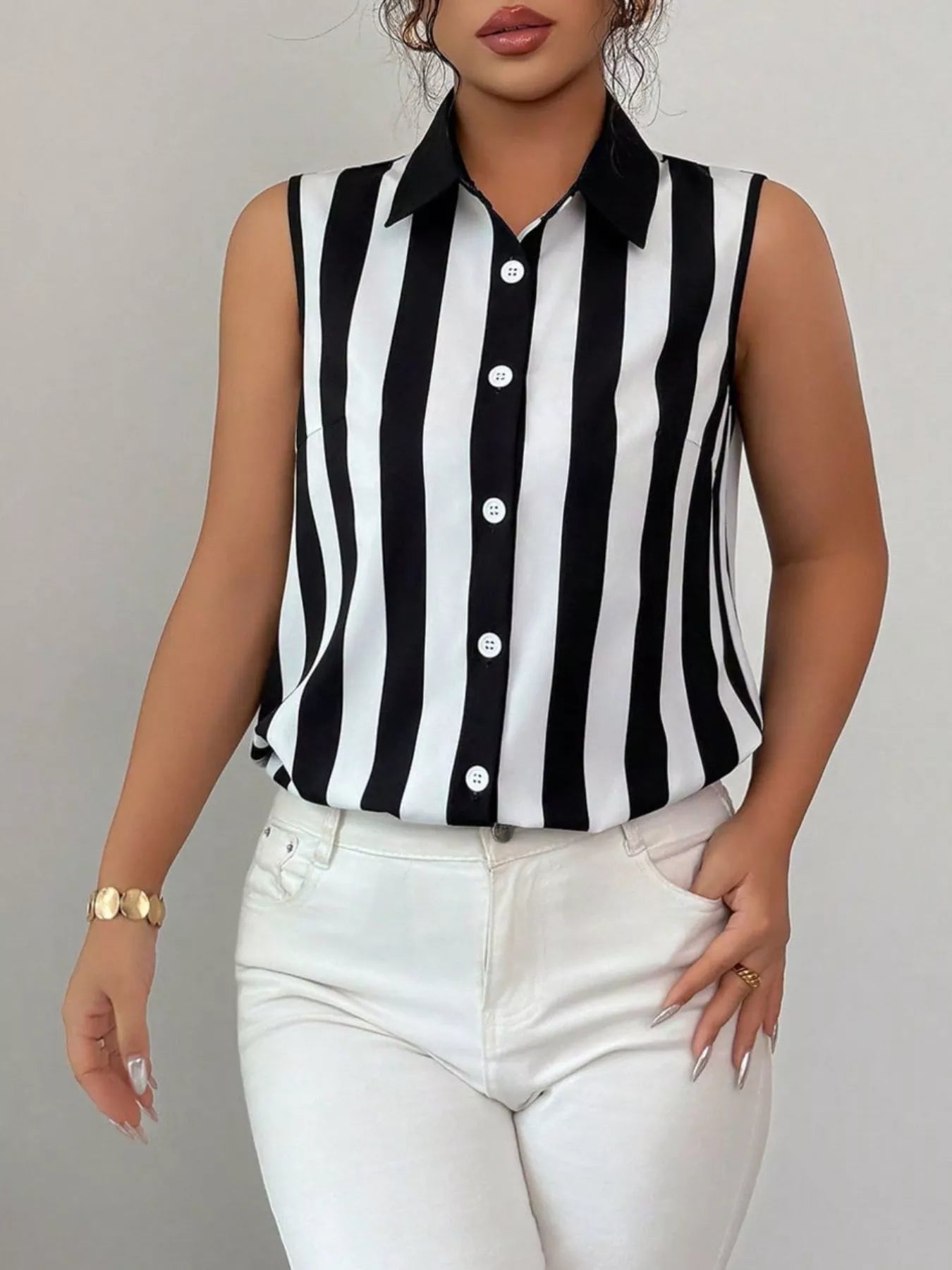 Button Up Sleeveless Shirt  Shop One Place