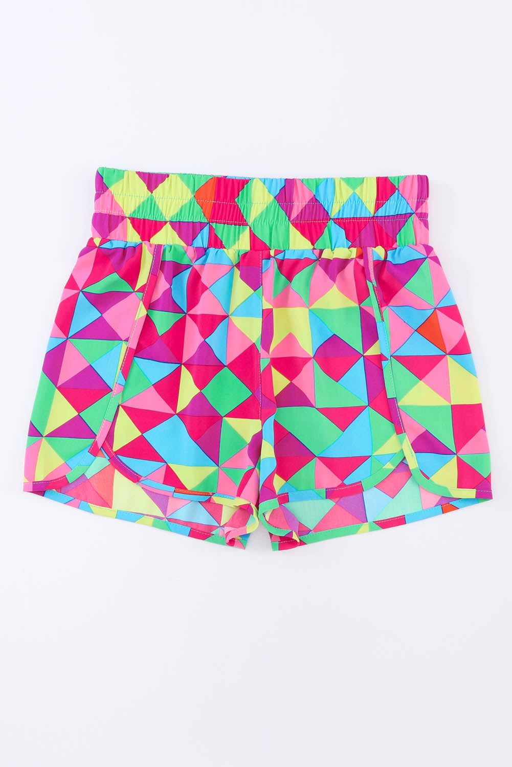 Multicolor Geometric Elastic High Waisted Shorts for Women