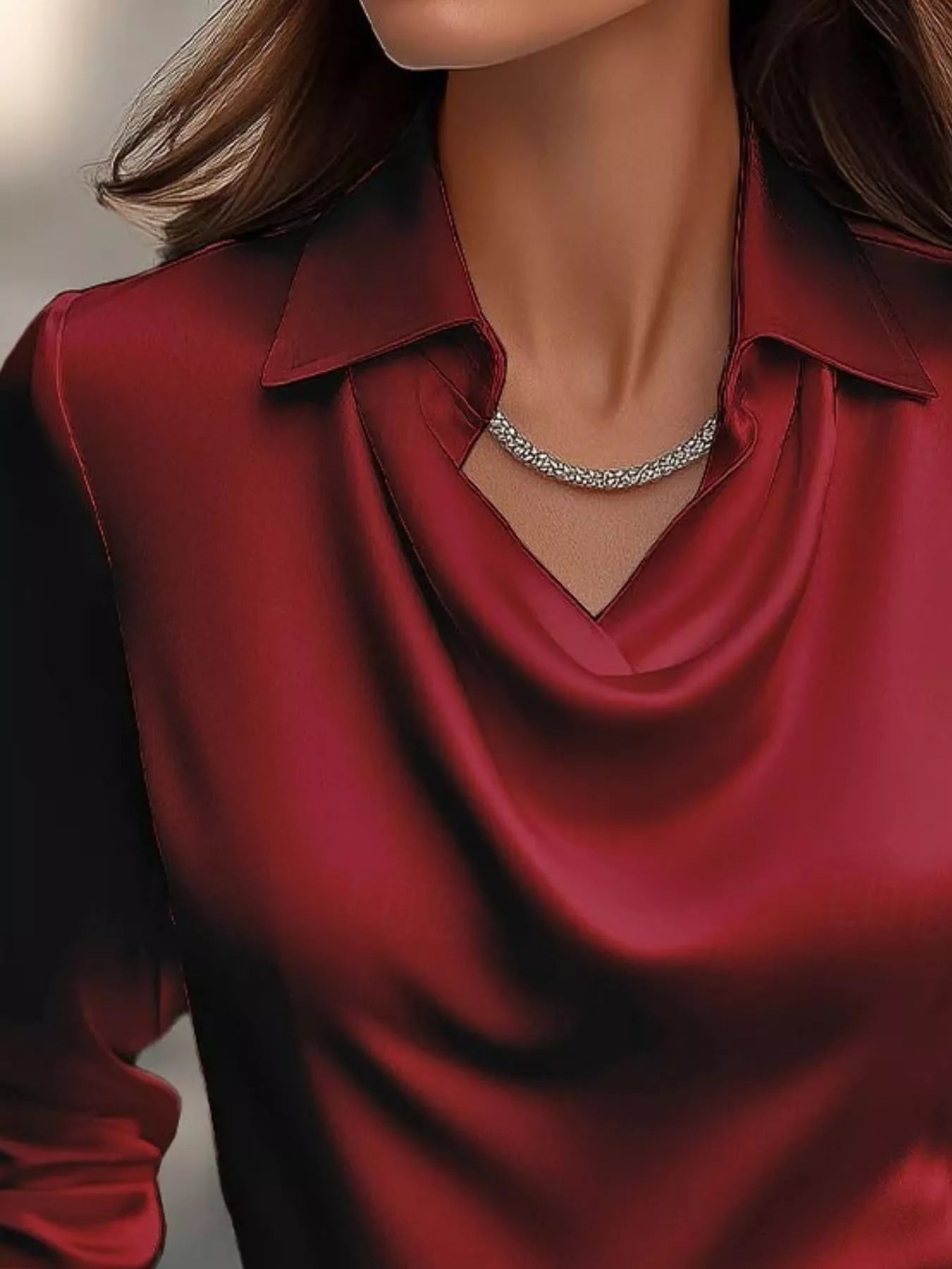 Ruched Long Sleeve Drape Collar Blouse  Shop One Place