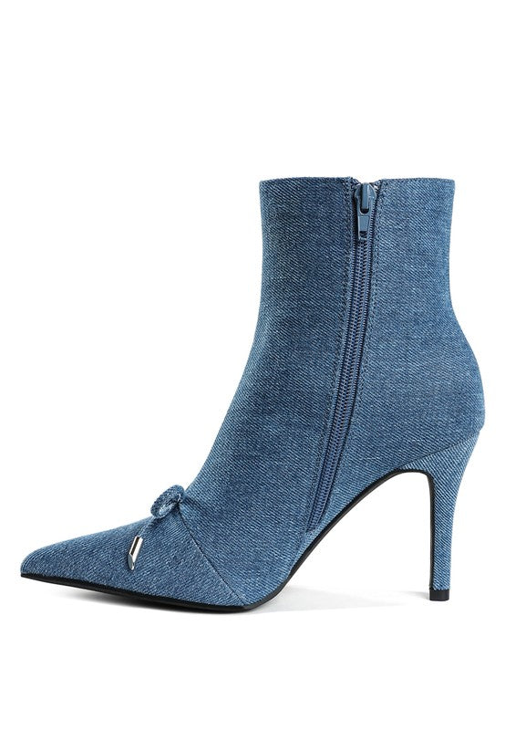 Flapper Bow Detail Denim Ankle Boots