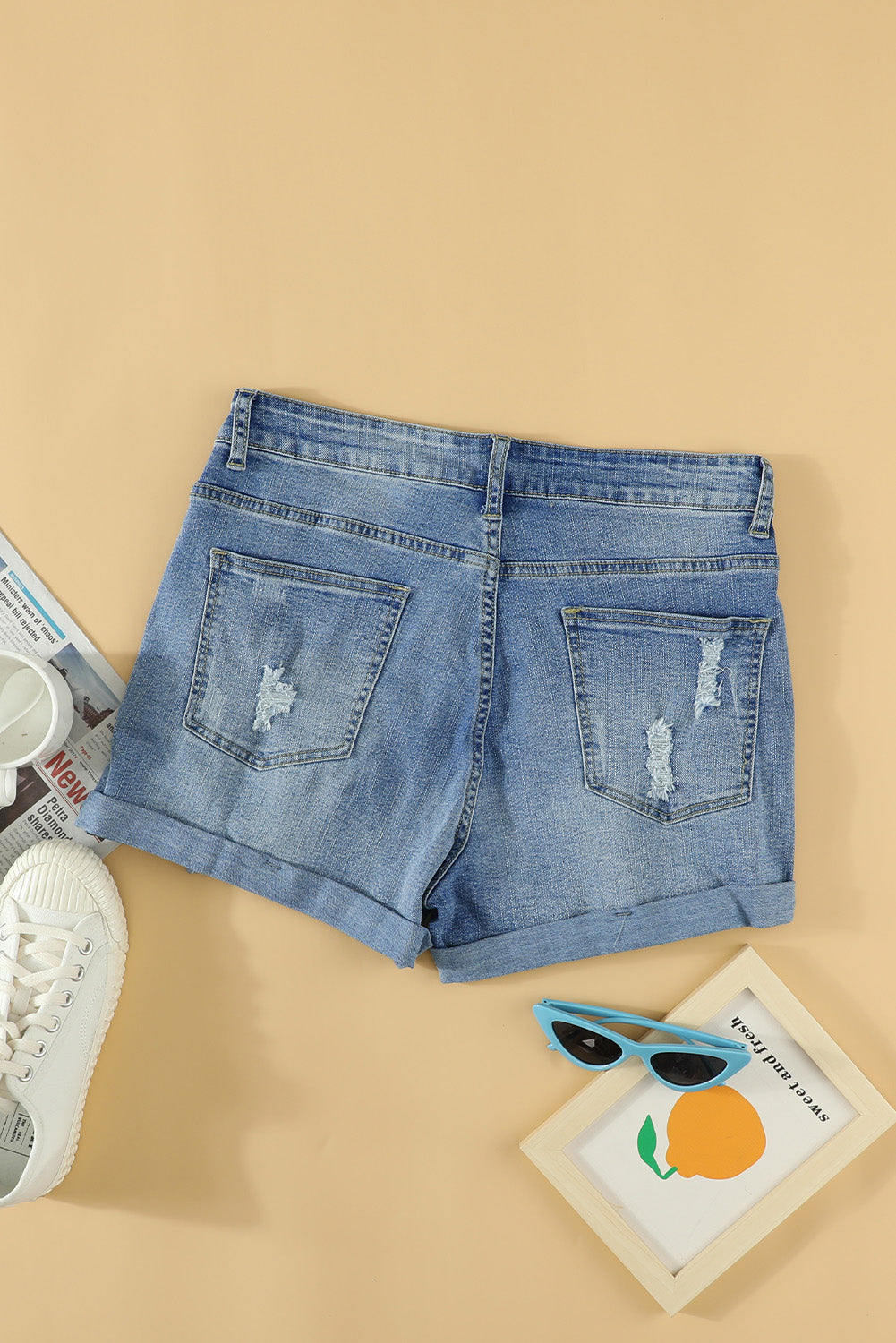 Light Blue Vintage Faded Distressed Jean Shorts