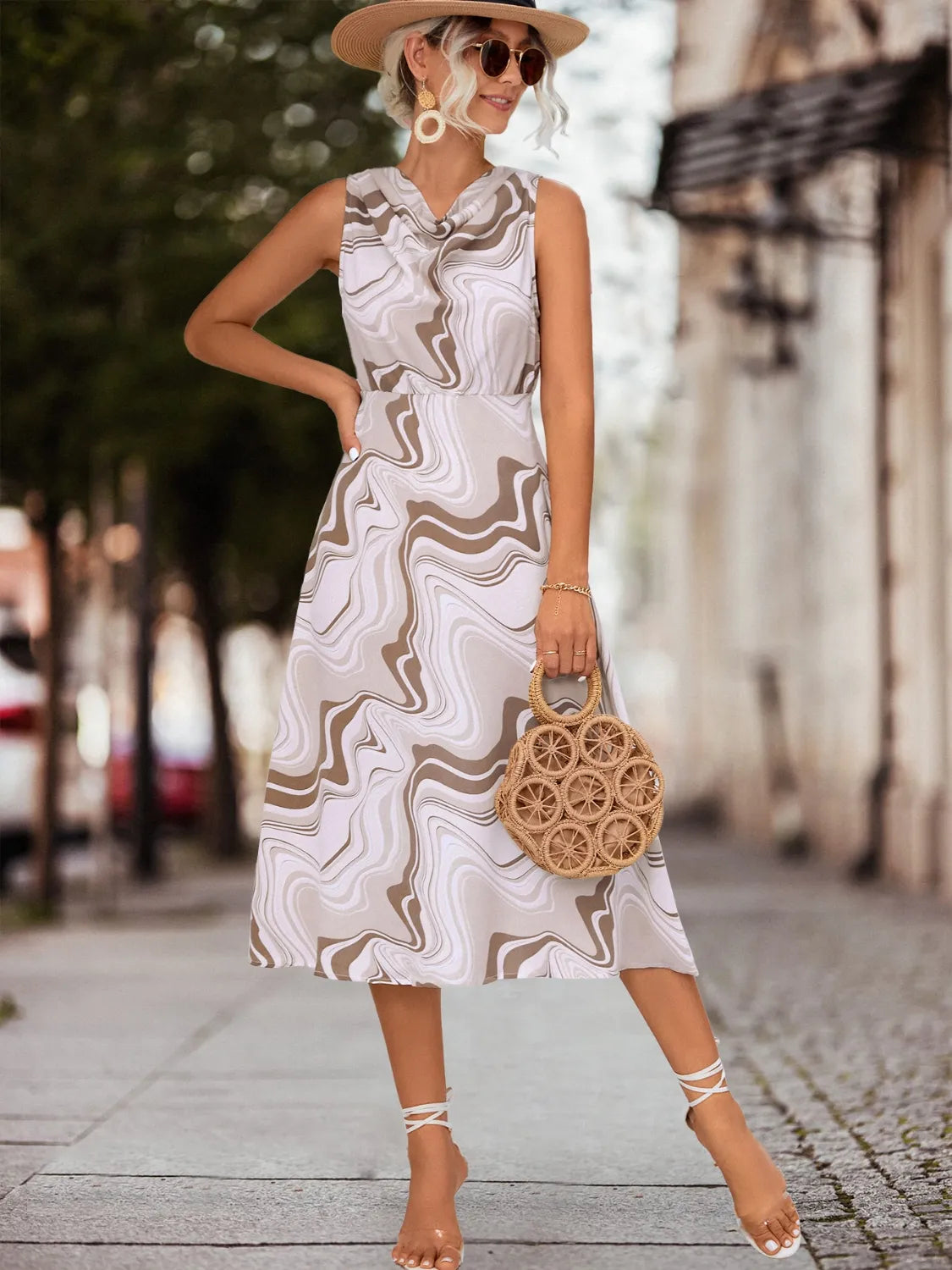 Printed Sleeveless Midi Dress  Shop One Place