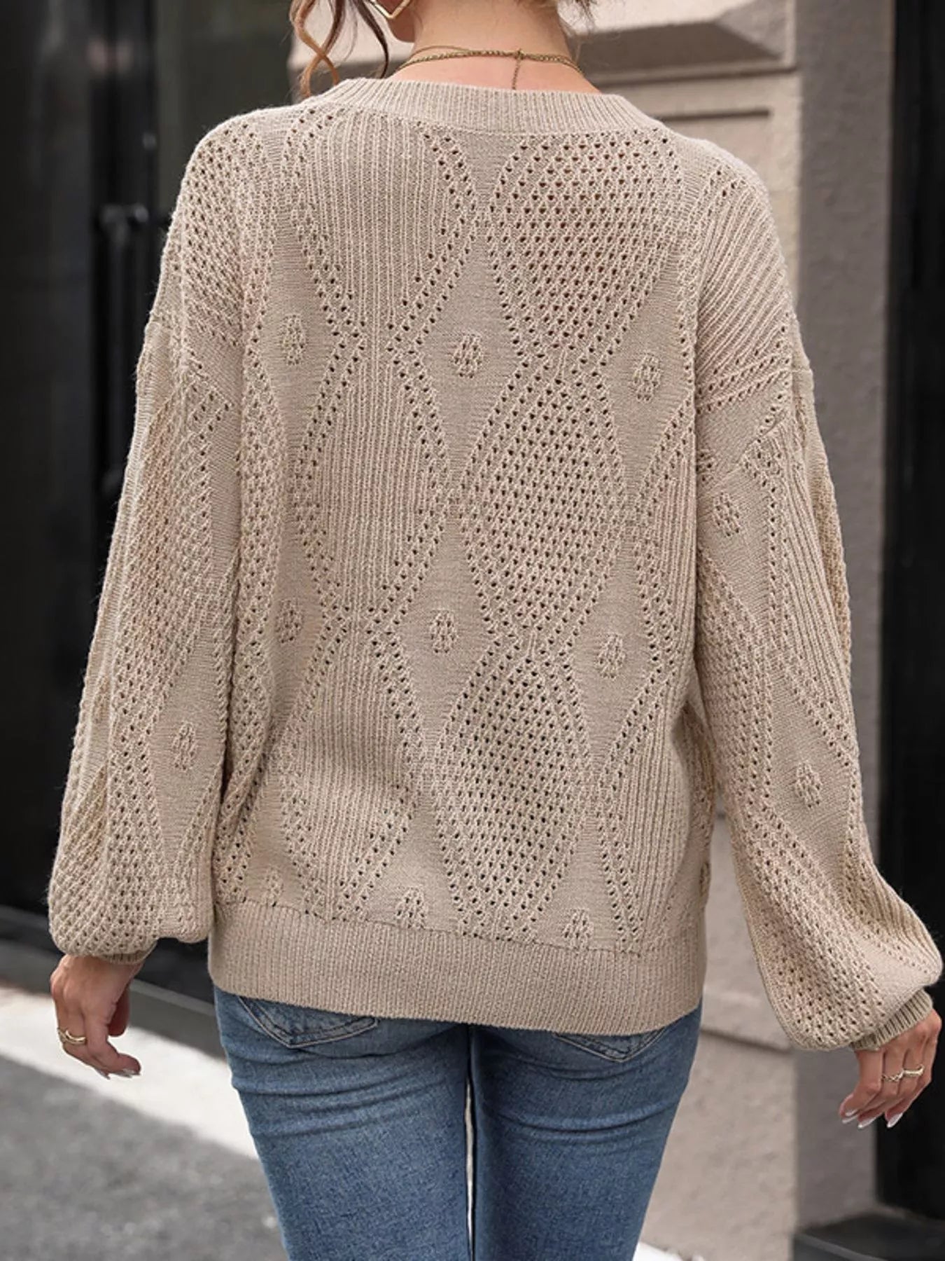 Openwork Dropped Shoulder Sweater  Shop One Place
